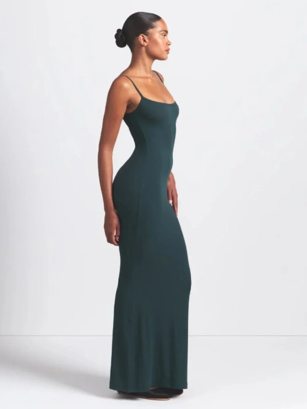 NEW SKIMS Soft Lounge Long Slip Dress Cypress Deep Green Medium NWT Maxi - Picture 3 of 5